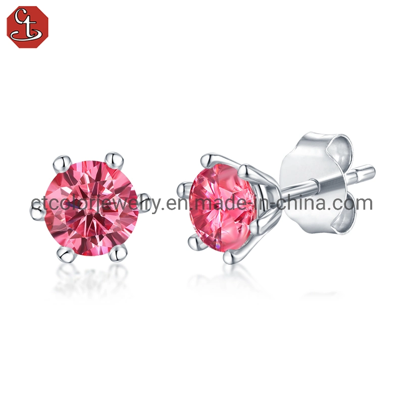 pink moissanite ear studs 925 silver jewelry earrings for girls