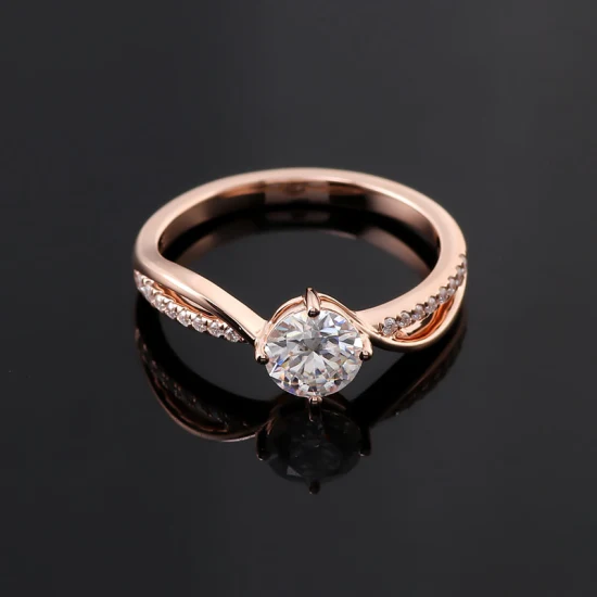 Graceful Women Jewelry 6mm Round Moissanite Diamond 18K Rose Gold Moissanite Band Ring Twist Cross Band